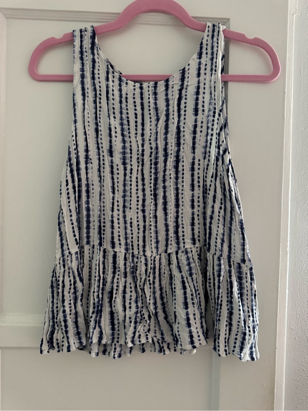 Sleeveless Navy and White Striped Peplum Tank Top